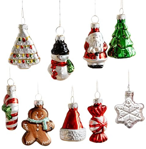 Hanging Christmas Tree Decorations, 9Pcs Glass Vintage Christmas Ornaments, Traditional Red Green White Xmas Hanging Ball Ornaments for Holiday Xmas Party