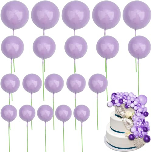 Roellgs 20 Pcs Gold Ball Cake Topper, Round Ball Cake Toppers, Craft DIY Bakeware Decorating Tools for Wedding Graduation Birthday Party (Light purple)