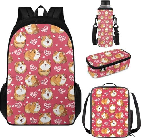 Aplkyhs Sac à dos pour filles pour l'école, boîte à déjeuner, porte-bouteille d'eau, trousse à crayons, Hamster., taille unique