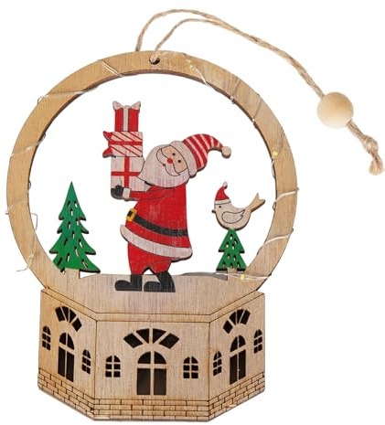 Ornamente aus Holz für Weihnachtsbaum – Partydekoration mit LED-Licht, Tischdekoration, für Haus, Büro, Wohnzimmer, Büro, Schlafzimmer, Wand, Mantel, Treppe, Fensterbank