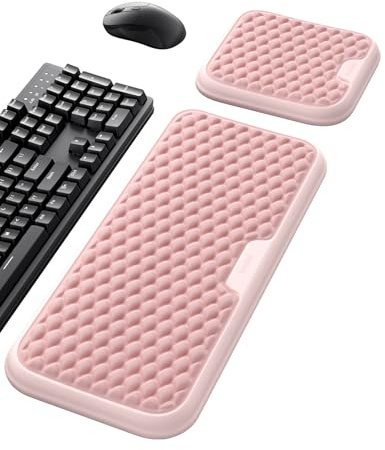 VAYDEER Extra breites Handgelenkauflagen-Set mit Mauspad, Rosa | Extra breite Memory-Schaum-Auflage mit Mauspad, atmungsaktiver Oberfläche und rutschfester Basis für Handgelenk und Unterarm.