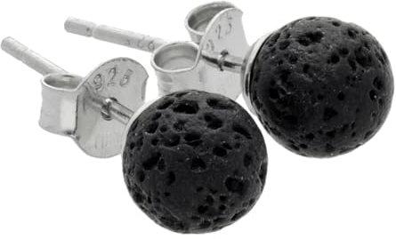 Edelstein Ohrstecker in 925er Silber | Kugel/Perle 6 mm Durchmesser | Ohrringe mit Verschluss (Lava)