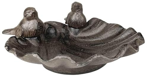 Bain d'Oiseau Mangeoire à Oiseaux Grainetier Abreuvoir Baignoire Bain à Oiseau en Fonte Marron 9x19x21cm