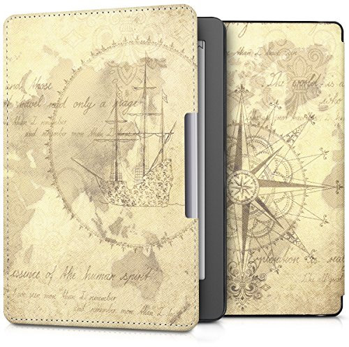 kwmobile Étui Compatible avec Kobo Aura Edition 2 Coque - Étui à Rabat magnétique Tablette eReader Similicuir - Marron-Marron Clair