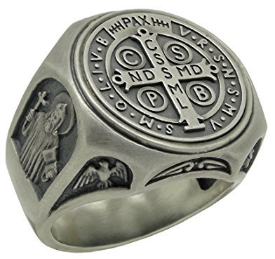 St. Benedikt Sterling Silber 925?Christian Bistum Exorzismus Herren Ring, Demon Schutz, Ghost Hunter - 68 (21.6)