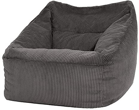 Icon Natalia Sitzsack Sessel für Erwachsene, Dunkelgrau, Flauschiger Cord Stoff, Riesen Sitzsack Cord mit Füllung, Bean Bag Chair, Bequemer Sessel Wohnzimmer, Lounge, Schlafzimmer, Büro