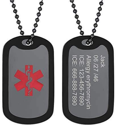 Supcare Colgante Personalizado Hombre Cruz Roja Alerta Médica Collar ID Personalizado Acero Inoxidable 316L Placa de Identidad Colgante Medical para Casos de Emergencia Joyería Personalizada Hombre