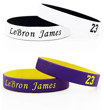 Lorh's store Estrella de Baloncesto Firma Color Doble abanicos muñequeras Deporte Absorbe Sudor Pulsera de Silicona 4 Piezas (Lebron James)