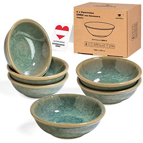 6 x Bols à Sauce Enra, Faits à la Main à Partir de Céramiques fines (vert d`eau) Bols à Trempette, Bols à Sushi, Bols à Confiture, coupelle aperitif, bol ceramique