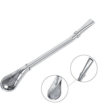 Yerba Mate Trinkhalm, Edelstahl-Trinkhalme mit Filterlöffel, Zuverlässiger Edelstahl Yerba Mate Tee Kürbis Bombilla Trinkhalm Gefilterter Löffel Silber für Eistee, Cocktail