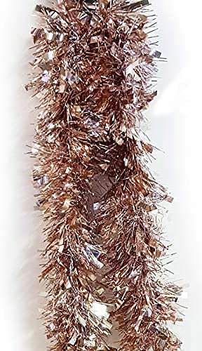 10 Metres of Deluxe Chunky Fluffy Tinsel Bright and Classic Christmas Colours 5 Strands of 6 Foot 7 Long Thick and Thin 6ply Foil Metallic Tinsel Total of 33ft or 395 Many Colours (Rose Gold)
