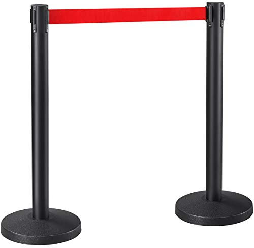 Yaheetech 2 Poteaux de Guidage Barrière de Sécurité Passage pour la Contrôle de Foules Poteaux de Balisage avec 2 Rubans Rétractables de 200cm - 92cm de Haut rouge