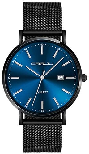 SUPBRO Herren Uhren Ultra Dünne Schwarze Klassische Minimalistische Quartz mit Mesh-Armband Schwarz
