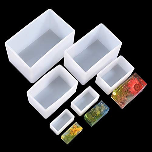 Rolin Roly 6PCS Moldes de Fundición de Resina Rectangular Molde de Silicona Epoxi de Cristal Molde de Joyería Cuboide Relleno de Flores Secas de Resina Rectangle Moulds (6PCS Cuboid Molds)
