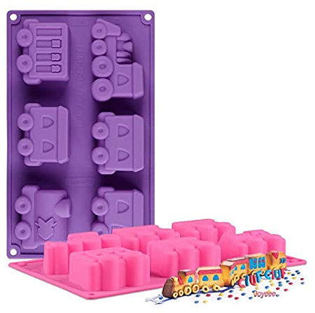 Joyeee Silicone Train Cake Mold - 6 Cavity Non-stick Pan for Brownies, Chocolate, Muffins, Ice Cubes - Soap Mold for Kids Shower Supplies
