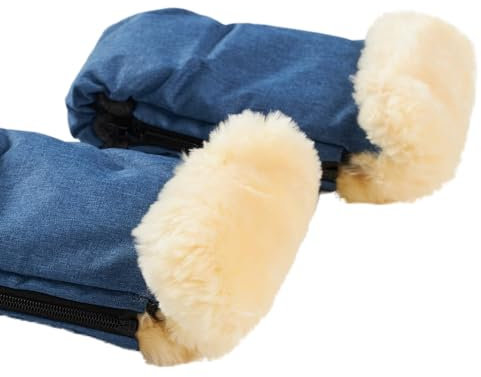 Naturally Sheepskins für den Kinderwagen mit Schaffell-Manschette und Fleece Innenfutter Kälteschutz Fäustlinge Lammwolle wärmend Windschutz Größe universal (Linear Marine-Blau)