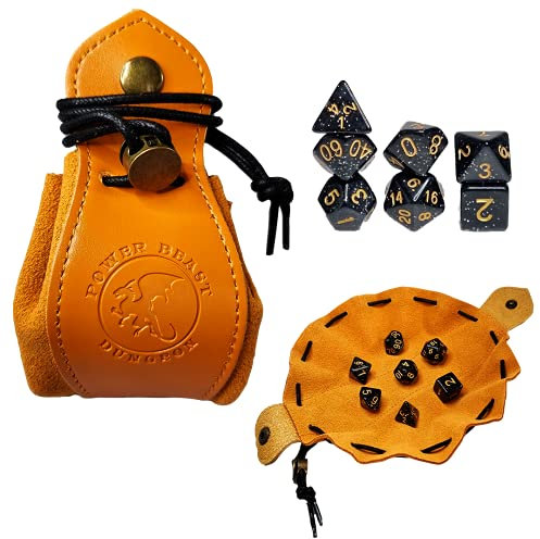 Power Beast Dungeon, 2 in 1, Würfelbeutel, Würfeltasche und Würfelbrett mit Polyedrische Würfel Set, +7 Rollenspiel Würfel, Würfelteller, Würfelunterlage und Ledertasche, Dungeons and Dragons, D&D.