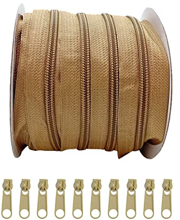 Rotoli 25 Metri Chiusure Lampo Continuo Nylon 3#, Borse Artigianato, Tenda da Campagna, con 10 cursori Free Slider in Metallo per Cucitura, (3465, 3#)