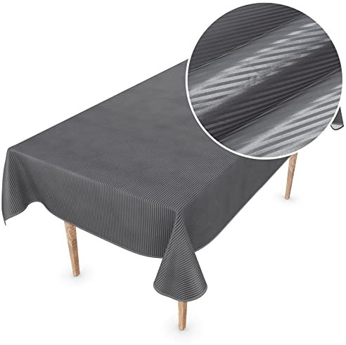 Premium Wachstuchtischdecke Tischdecke Vinyl Wachstischdecke abwaschbar 220x150cm Streifen Anthrazit edel abwischbar