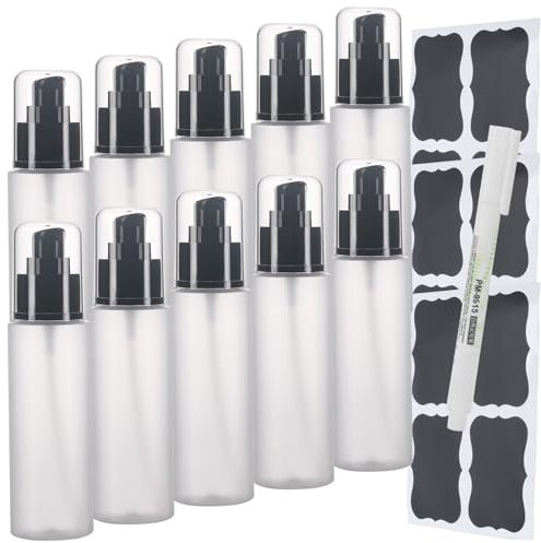 Sookdeo Mini Dispenser Portable Free Refillable Bottle with Pump & Lid for Travel Shampoo Conditioner Shower Soap Work Office Hand Dish Soap Lotion Makeup Essential Oil, 10 Pack, 100ml (Cream White)