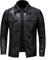 Veste de moto en cuir pour homme - Grande taille - Poche zippée à revers - Coupe ajustée - Pour le printemps et l'automne - Couleur : noir - Taille : 3XL