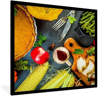 Poster Bilder Wanddeko Deko Wohnzimmer 40x40 cm Gemüse - Gewürze - Besteck - Kuchen