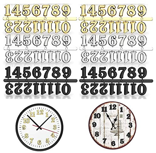 Uhrenziffer Kit,6 Pcs Schwarz Silber Gold DIY Digitaluhr Zahlen für HeimkunstDekoration Digitaluhr Ersatz und Reparaturteile (Arabische Ziffern)