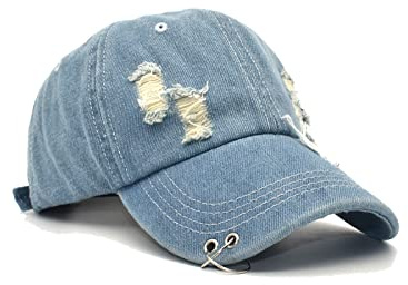 Nanwansu Baseballkappe mit Rissen im Used-Look, Denim-Ring, Hip-Hop, Vintage-Stil, verstellbar