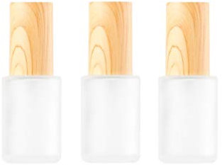 3Pcs 30ML 1OZ Empty Refillable Frosted Glass Pump Bottle with Wood Grain Lid Liquid Foundation Travel Container Dispenser Lotion Essence Emulsion Sample Case