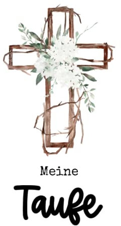 Gästebuch zur Taufe - mit Fragen zum Ausfüllen - 80 Seiten quadratisch Softcover - Aquarell Kreuz für Mädchen und Jungs