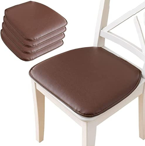 OITTO Hochwertiges Stuhlkissen mit Krawatten für Esszimmerstuhl aus synthetischem Leder - Hufeisenförmiges rutschfestes Sitzkissen für bequemes Sitzen - Größe 43 x 40cm,Coffee-43 * 40cm(4packs)