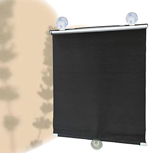 KOOEIN Verdunkelungsvorhang mit saugnapf, Sonnenschutzrollos, Temporäre Einziehbarer Fensterjalousien, wärmeisolierter Stoff, 85% Verdunkelung, mit Farbbeschichtung,Black-45x125cm/18x49in