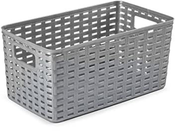 CABLEPELADO Cesta de Almacenamiento Organizador, Cesta de Almacenaje Multiuso, Caja Organizadora, Cesta de baño, 38 cm largo x 19 cm alto x 28 cm fondo, Capacidad 18 litros, Rattan, Gris