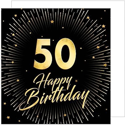Edition Seidel Premium quadratische Glückwunschkarte zum 50. Geburtstag mit Umschlag. Geburtstagskarte Happy Birthday Karte Geburtstag Mann Frau Sterne Schwarz Gold (GZQ102-50)