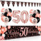 Bluelves 50 Geburtstag Frauen Deko, Luftballons 50. Geburtstag, Schwarz Roségold Extra Lange Happy Birthday Banner (210 x 40cm) + Girlande Wimpel + Schwarz Rosegold Konfetti Luftballons
