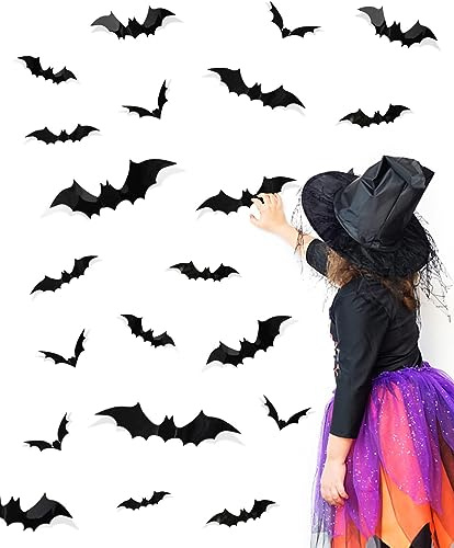 Dereine 3D Halloween Pipistrelli, 60 Pezzi Pipistrelli Spaventosi Adesivo, Decorazione da Parete per Halloween a Pipistrello, Halloween Pipistrelli Adesivo, Decorazione di Halloween