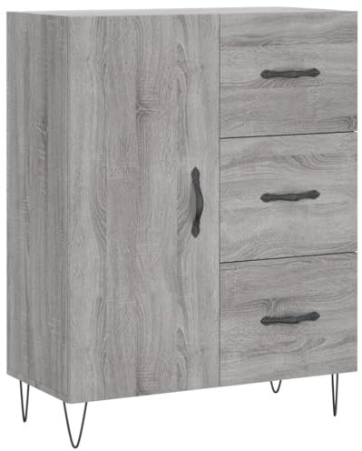 vidaXL Sideboard, Kommode mit 3 Schubladen 2 Fächern, Highboard Wohnzimmerschrank mit Tür Metallfüßen, Schrank Anrichte Beistellschrank, Grau Sonoma Holzwerkstoff