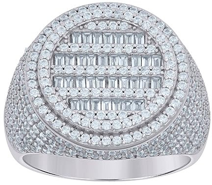 925 Sterling Silber Herren Baguette Runde CZ Zirkonia Simulierter Diamant Mode Ring Schmuck Geschenke für Männer - Ringgrößenoptionen Bereich: N bis V, Metall