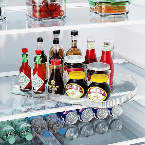 Lazy Susan Organizador Bandeja Giratoria Nevera,40cm x 30cm Organizador Cocina Rectangular Transparente,360° Base Giratoria,para Armario, Mesa, despensa, Cocina, encimera