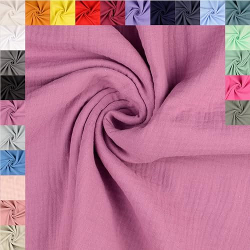 fingsi Musselin Baumwollstoff Webware Meterware Coupon (brombeere, 0,5m) (4021) + 23 weitere Farben