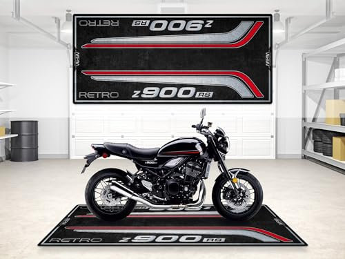 wibeart Parkmatte für Z900 RS Retro Motorräder, Garagen- und Ausstellungsmatte, Motorradmatte, Boxenmatte, Ausstellungsraummatte, waschbar, rutschfest, Teppich (Z900 RS Retro, Size 1 : 220 x 100 cm)