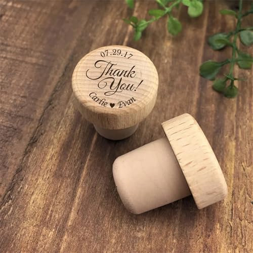 Bouchon pour bouteille de vin personnalisé, Bouchon de vin en bois personnalisé, décor de faveur de fête de mariage (100 Pcs,Diameter 29mm)