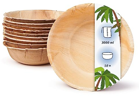 onlyleaf Palmware - Vaisselle jetable environnemental du papier palmier I 10 pièces bols ronds 3000ml Ø30cm I Cuvette Salade - soupe - casse-croûte jetable très serviable