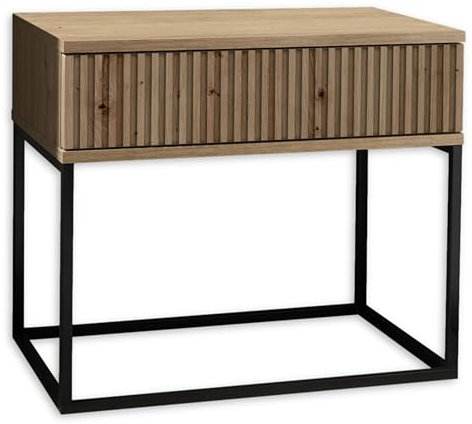 MARLE Nachttisch in Artisan Eiche Optik - Moderner Nachtschrank mit Schublade und schwarzem Metallgestell - 60 x 52 x 38,5 cm (B/H/T)