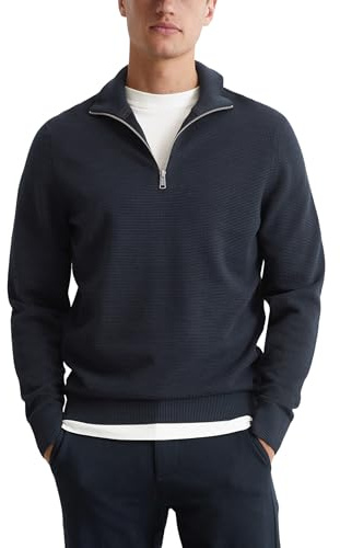 Marc O'Polo Herren Strickpullover aus Bio-Baumwolle mit Reißverschluss, Blau (Dark Navy), M