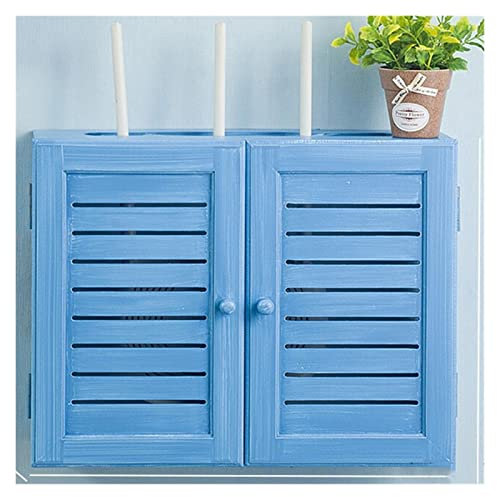 Cable Organizer Box Wall-mounted Perforation-free Set-top Box Router Storage Box Wooden Frame Household Power Distribution Box Cover Shielded Router Cable Cable Management Box (Color : Blu, Size : S (