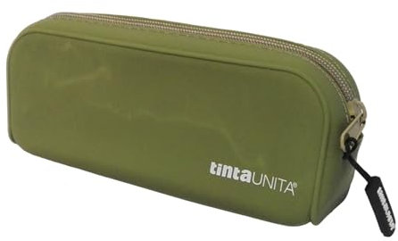 PRESTIGE & DELUXE Borsellino Tombolino in silicone Tinta Unita Verde Militare per scuola ufficio con 2 penne Stabilo + omaggio portachiave fischietto