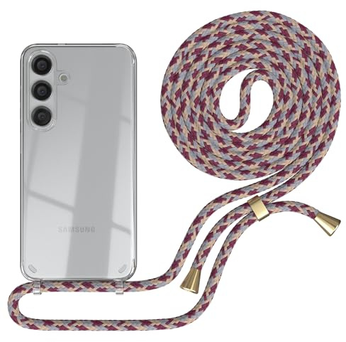 EAZY CASE - Handykette kompatibel mit Samsung Galaxy S24 Kette zum Umhängen für Galaxy S24 Hülle mit Band aus Silikon stoßfeste transparente Handyhülle als Fallschutz in Rot Camouflage