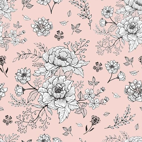 VEELIKE Papier Peint Fleuri Vintage Rose Papier Peint Adhesif Mural 44,5cmx300cm Papier Peint Floral Botanique Papiers Peints Fleur Blanc Rose Collant pour Meuble Chambre Fille Salle de Bain Amovible