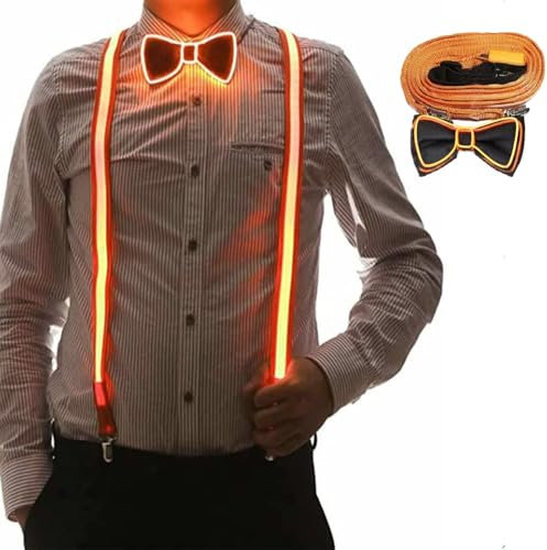 Leuchtende Herren-LED-Hosenträger und Fliege,LED-Leucht-Hosenträger,für Musik Festival,Halloween-Kostümparty,Rave-Party,Weihnachten,Neon-leuchtendes dunkle Party Supplies für Party deko (orange)